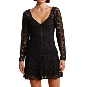 New! By TIMO Black Floral Lace Long Sleeve Cocktail Mini Dress 20135
